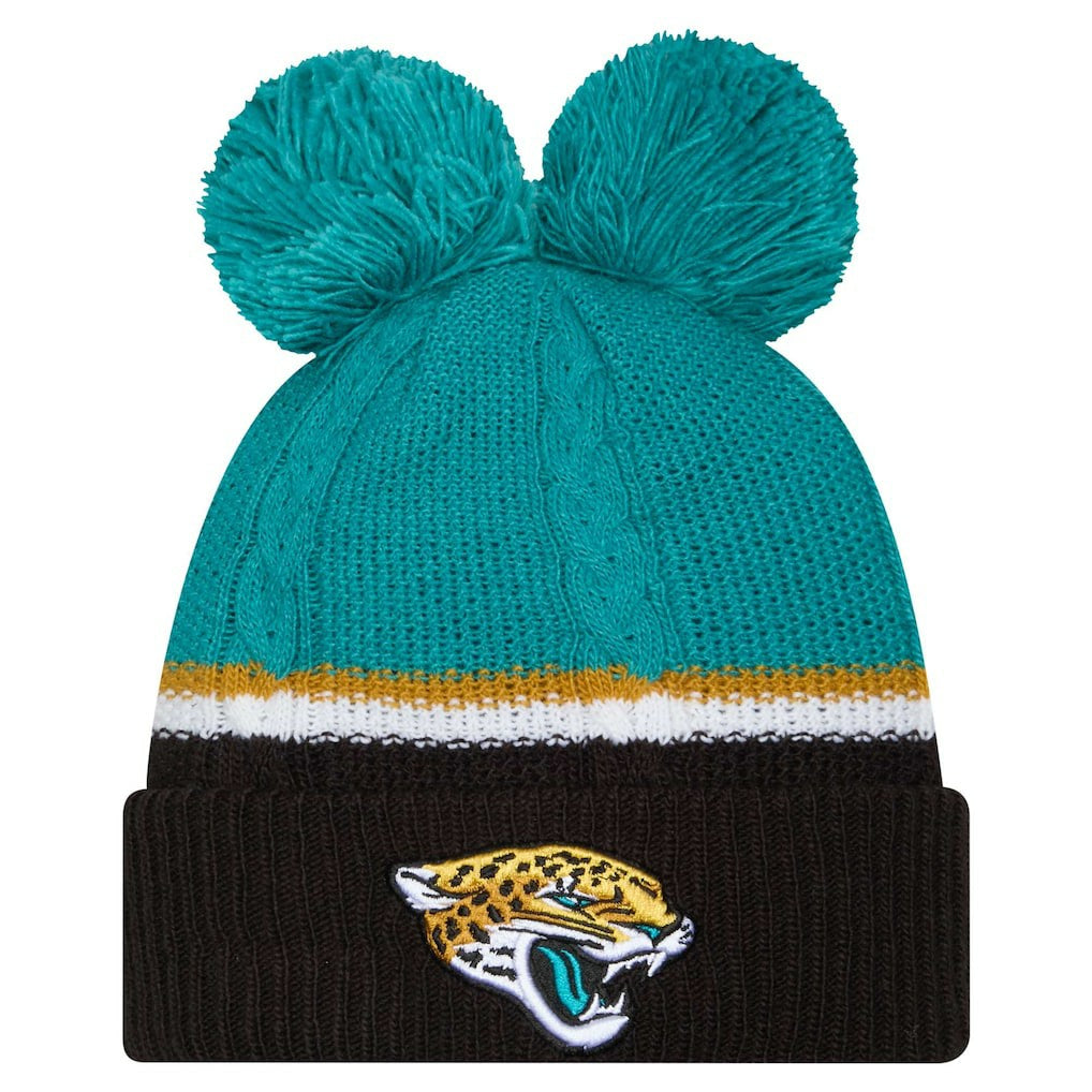 Jacksonville Jaguars New Era Women's Double Bubble Cuffed Knit Hat with Poms