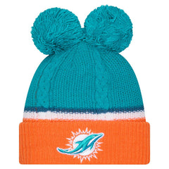 Miami Dolphins New Era Women's Double Bubble Cuffed Knit Hat with Poms