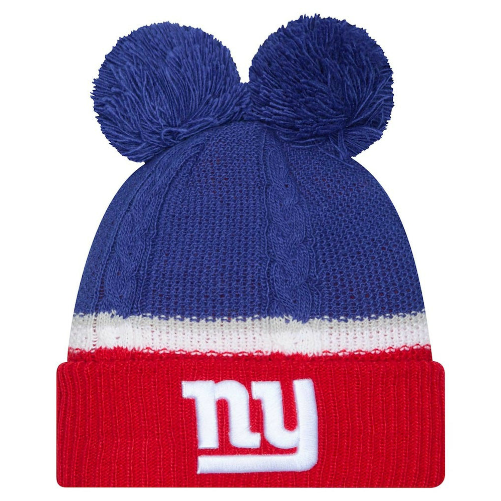 New York Giants New Era Women's Double Bubble Cuffed Knit Hat with Poms