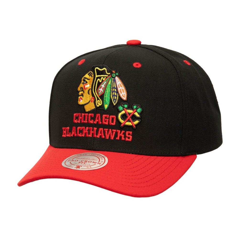 Chicago Blackhawks Mitchell & Ness All In 2.0 Pro Crown Adjustable Hat On Sale
