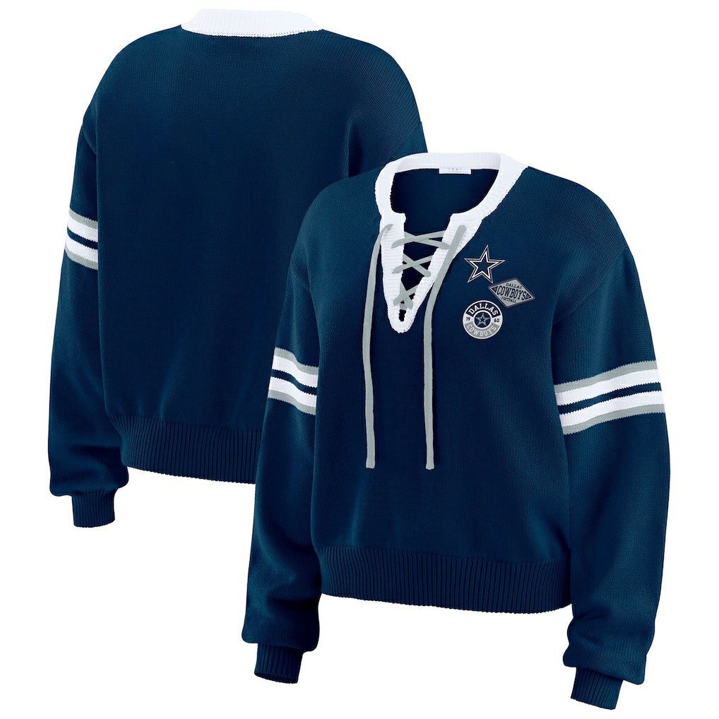 Dallas Cowboys  WEAR by Erin Andrews Women's Lace-Up Sweater