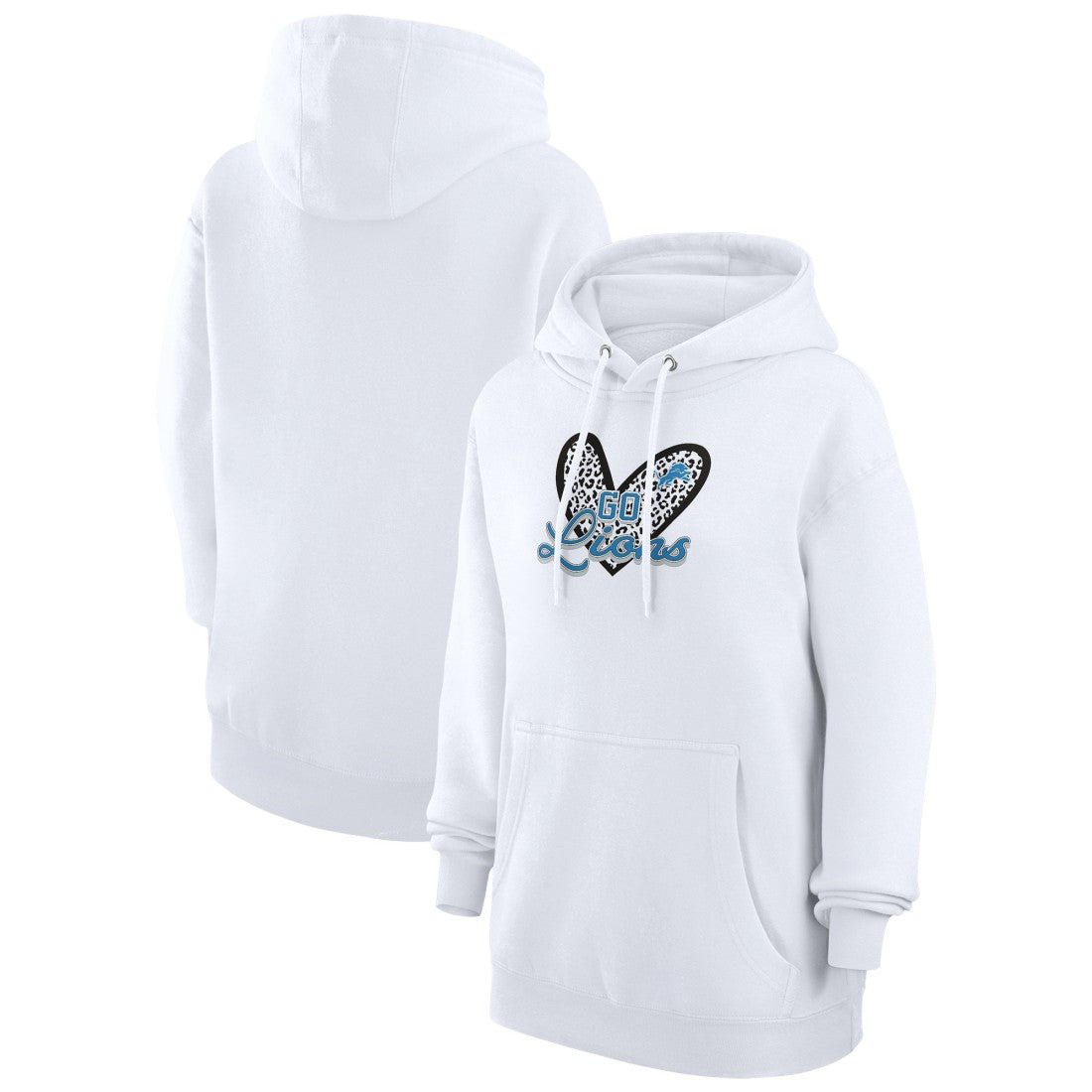 Detroit Lions  G-III 4Her by Carl Banks Women's Animal Print Heart Team Graphic Fleece Tri-Blend Pullover Hoodie