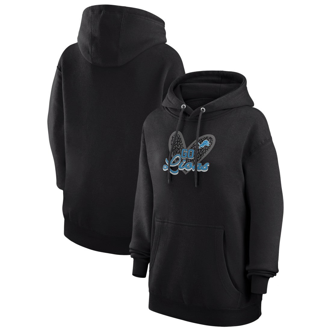 Detroit Lions  G-III 4Her by Carl Banks Women's Animal Print Heart Team Graphic Fleece Tri-Blend Pullover Hoodie