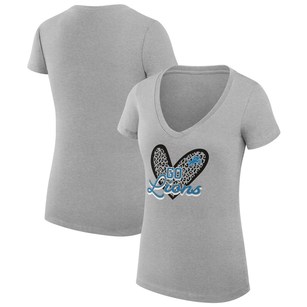 Detroit Lions  G-III 4Her by Carl Banks Women's Super-Slim Fit Lightweight Leopard Heart V-Neck T-Shirt