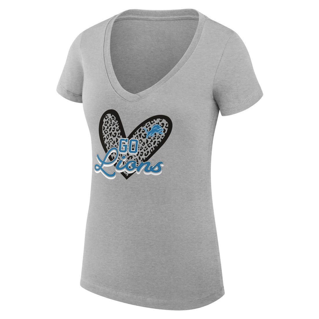 Detroit Lions  G-III 4Her by Carl Banks Women's Super-Slim Fit Lightweight Leopard Heart V-Neck T-Shirt