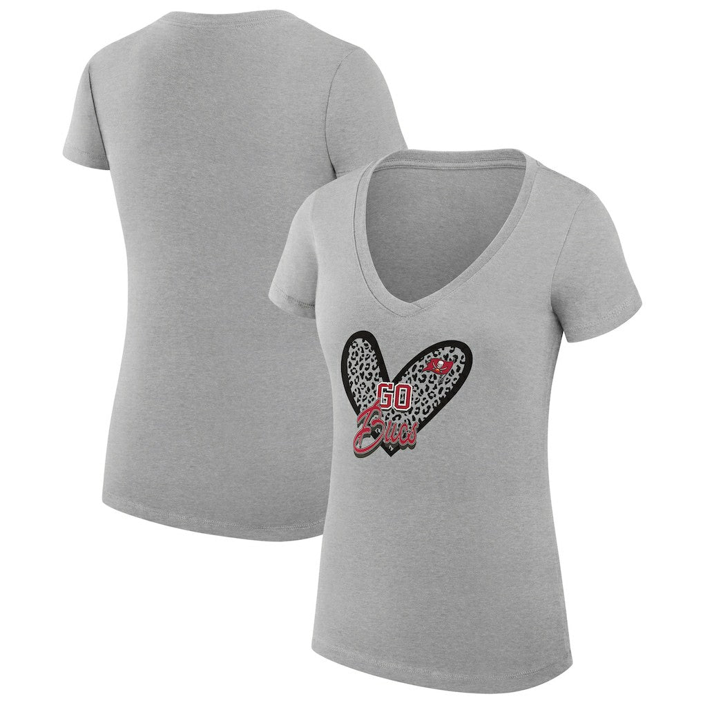 Tampa Bay Buccaneers  G-III 4Her by Carl Banks Women's Super-Slim Fit Lightweight Leopard Heart V-Neck T-Shirt