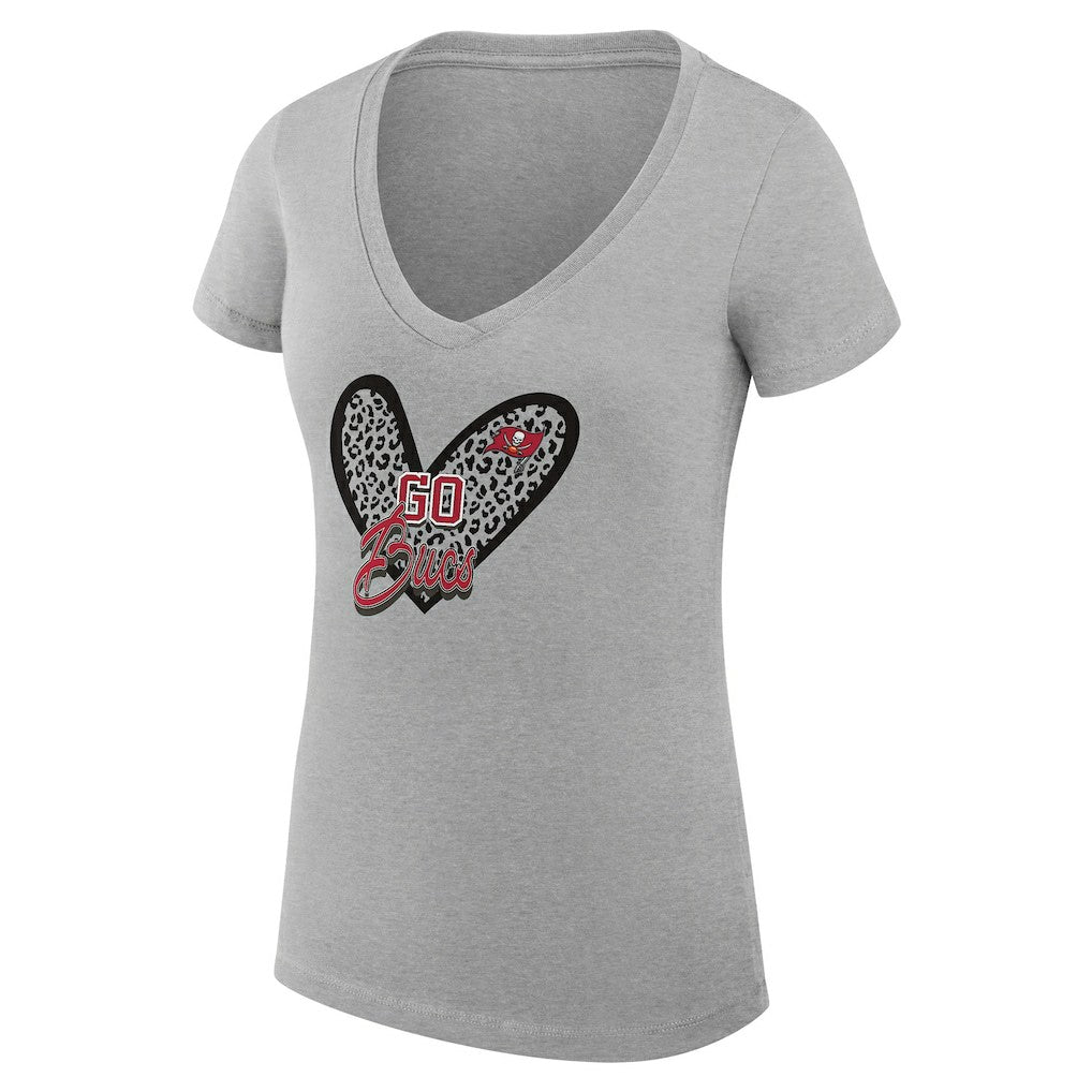 Tampa Bay Buccaneers  G-III 4Her by Carl Banks Women's Super-Slim Fit Lightweight Leopard Heart V-Neck T-Shirt