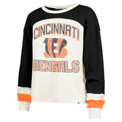 Cincinnati Bengals 47 brand '47 Women's Double Header Curve Raglan Long Sleeve Crop Top
