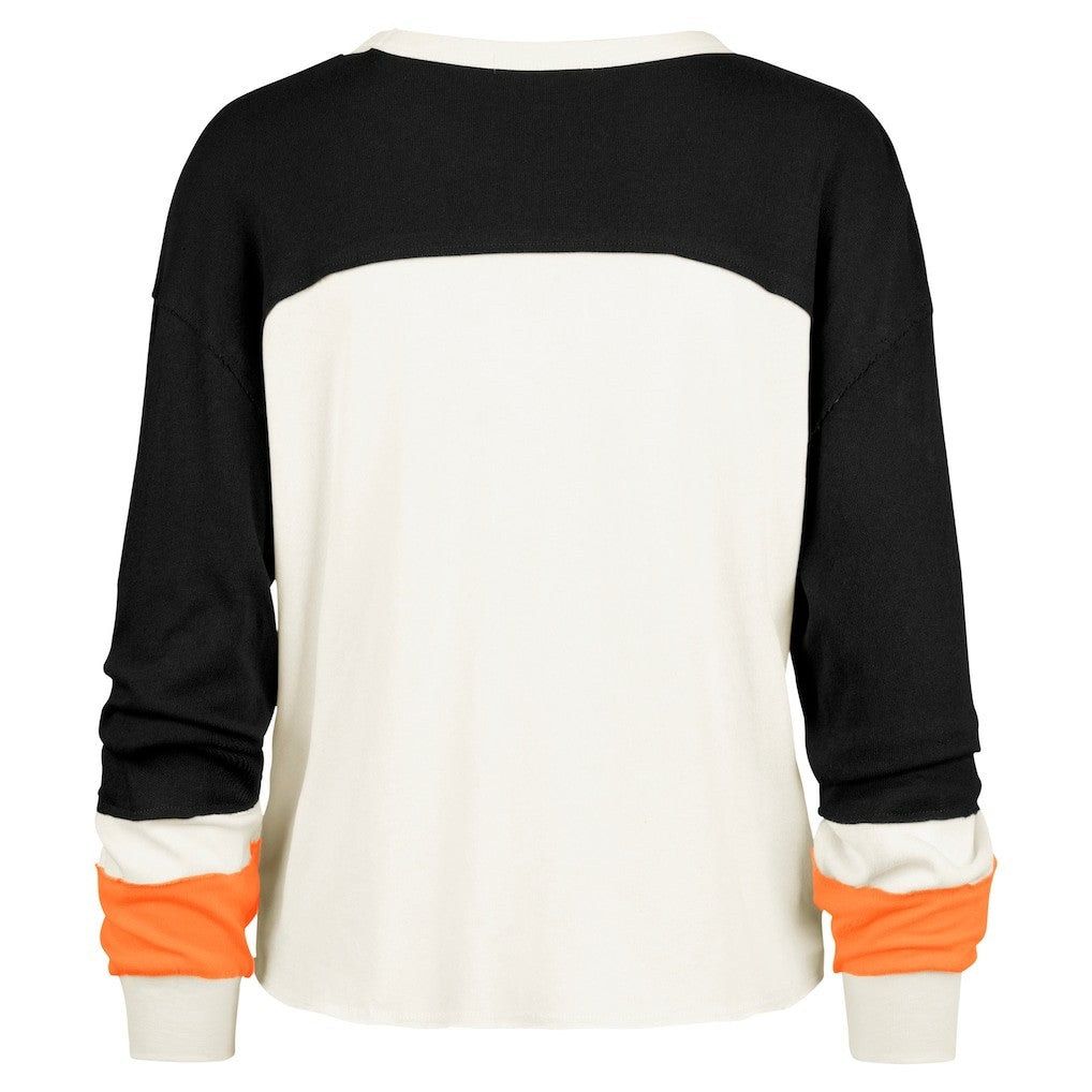 Cincinnati Bengals 47 brand '47 Women's Double Header Curve Raglan Long Sleeve Crop Top