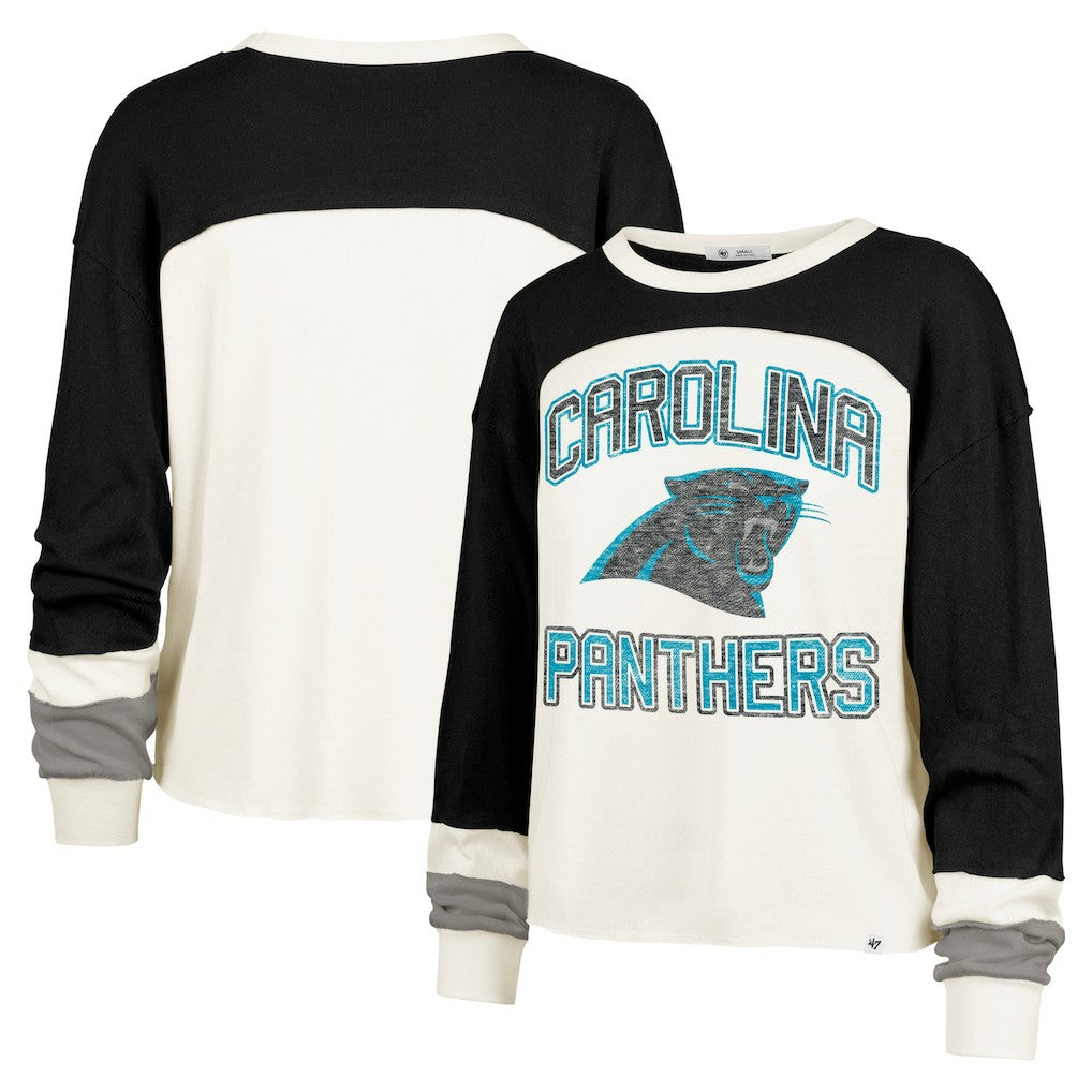 Carolina Panthers 47 brand '47 Women's Double Header Curve Raglan Long Sleeve Crop Top