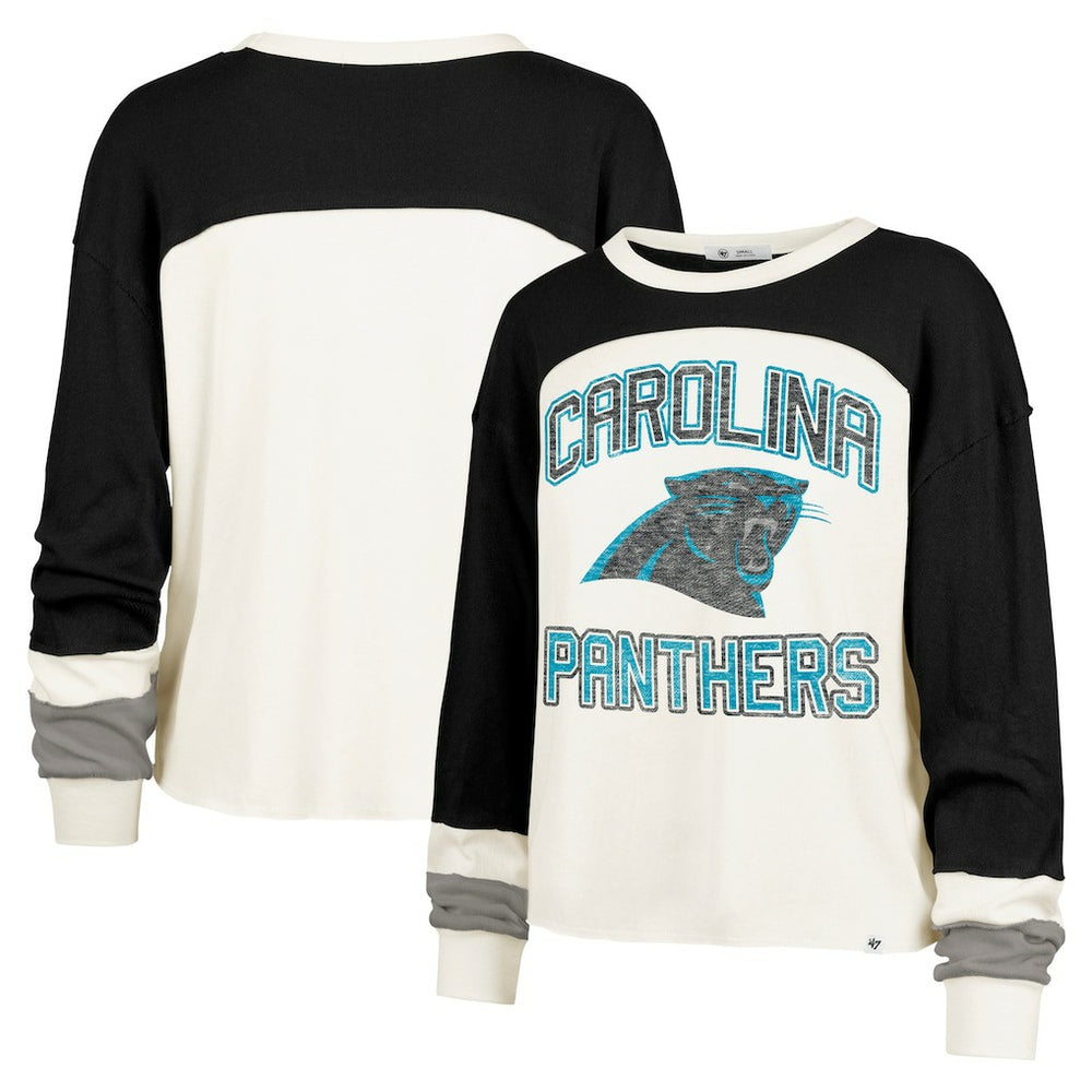 Carolina Panthers 47 brand '47 Women's Double Header Curve Raglan Long Sleeve Crop Top