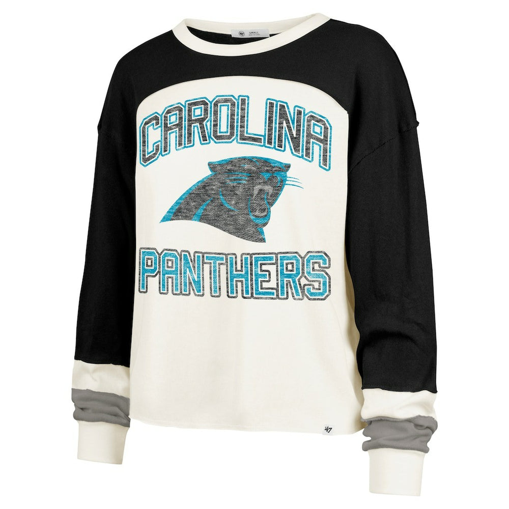 Carolina Panthers 47 brand '47 Women's Double Header Curve Raglan Long Sleeve Crop Top