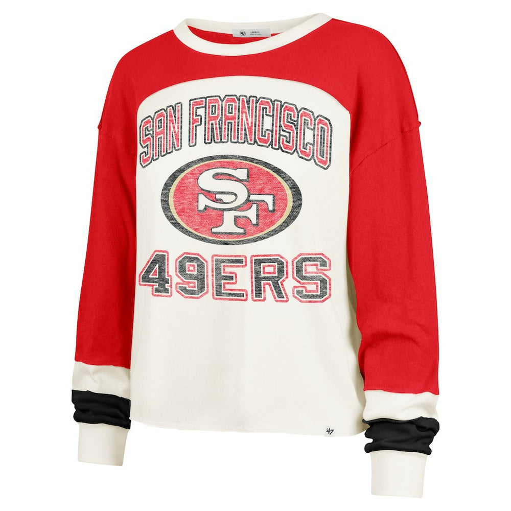 San Francisco 49ers 47 brand '47 Women's Double Header Curve Raglan Long Sleeve Crop Top