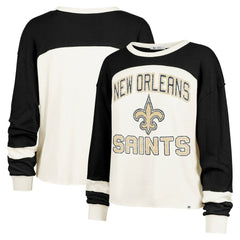 New Orleans Saints 47 brand '47 Women's Double Header Curve Raglan Long Sleeve Crop Top