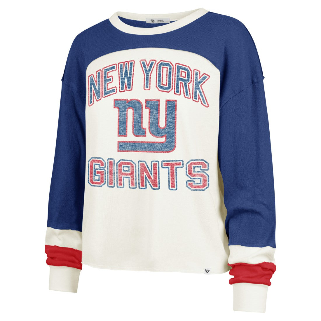 New York Giants 47 brand '47 Women's Double Header Curve Raglan Long Sleeve Crop Top