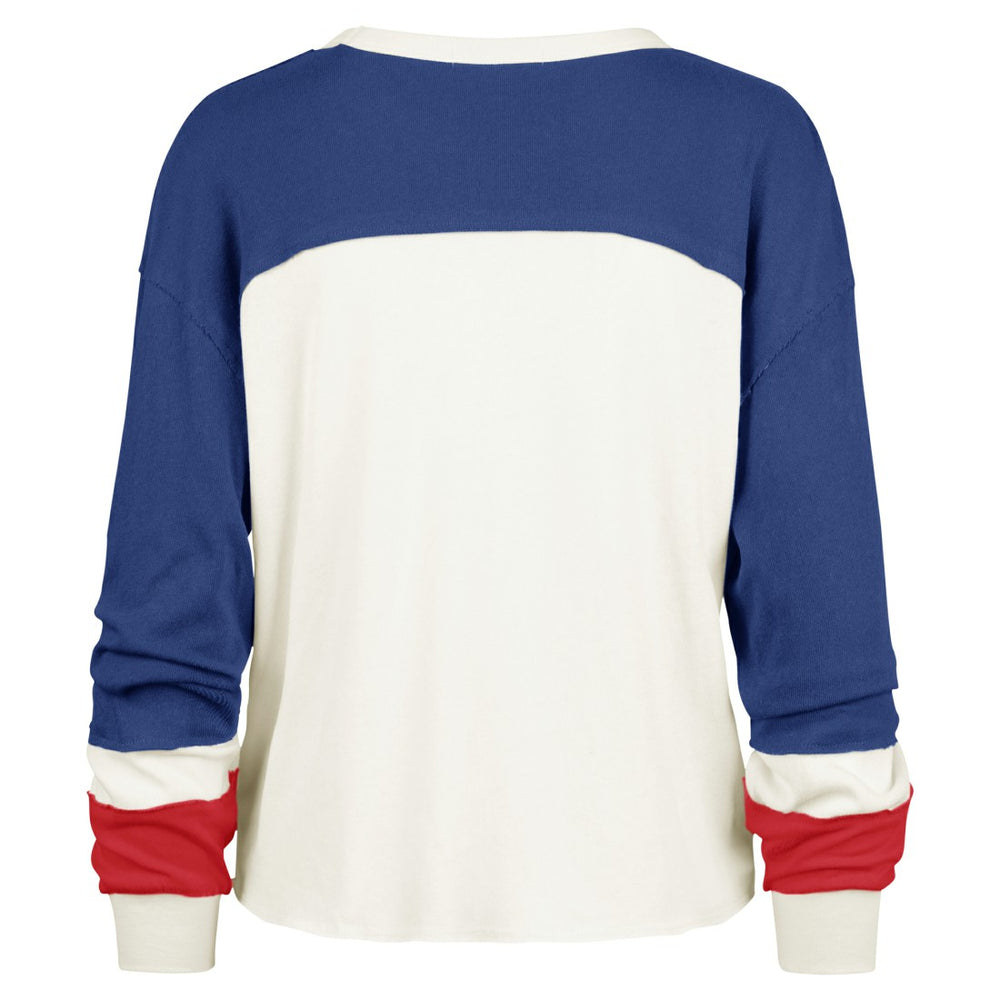 New York Giants 47 brand '47 Women's Double Header Curve Raglan Long Sleeve Crop Top