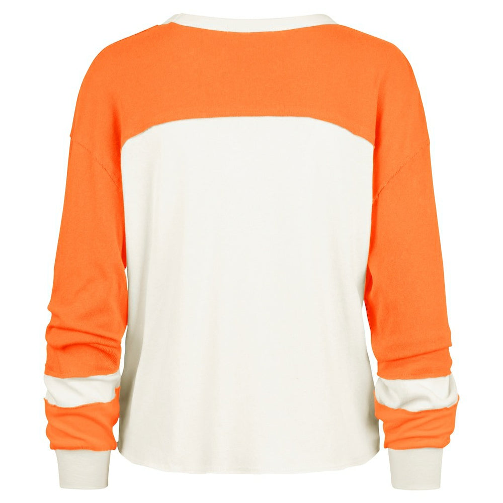 Miami Dolphins 47 brand '47 Women's Double Header Curve Raglan Long Sleeve Crop Top