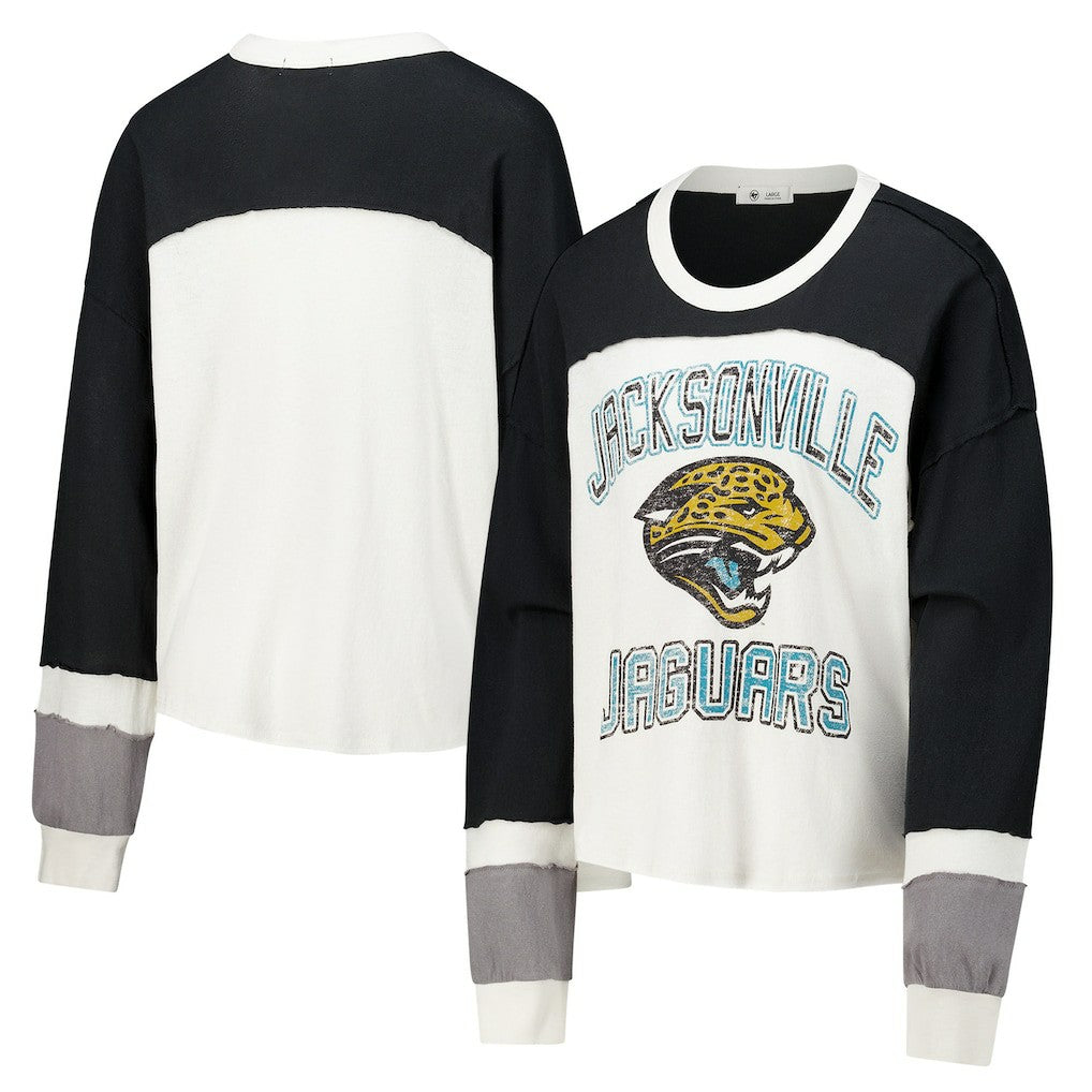 Jacksonville Jaguars 47 brand '47 Women's Double Header Curve Raglan Long Sleeve Crop Top