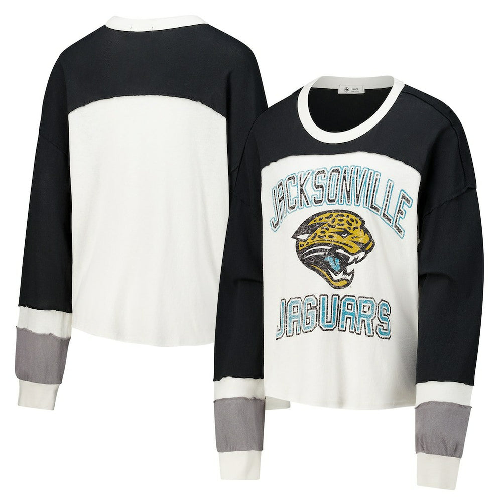 Jacksonville Jaguars 47 brand '47 Women's Double Header Curve Raglan Long Sleeve Crop Top