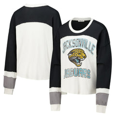 Jacksonville Jaguars 47 brand '47 Women's Double Header Curve Raglan Long Sleeve Crop Top