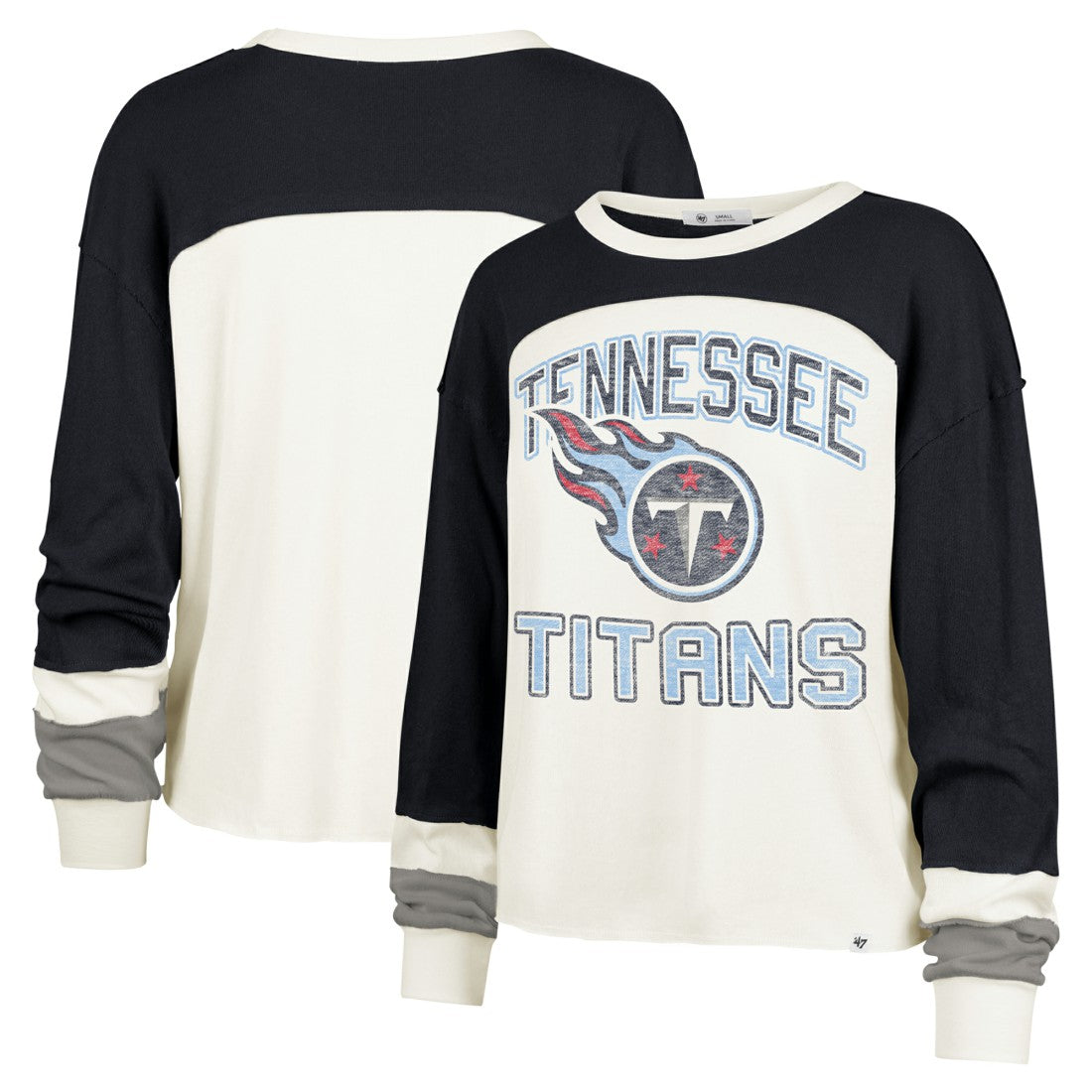 Tennessee Titans 47 brand '47 Women's Double Header Curve Raglan Long Sleeve Crop Top