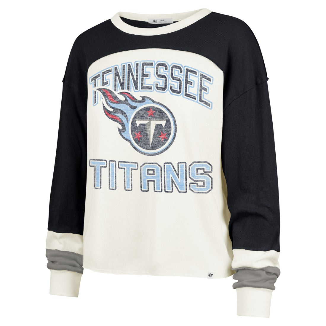 Tennessee Titans 47 brand '47 Women's Double Header Curve Raglan Long Sleeve Crop Top