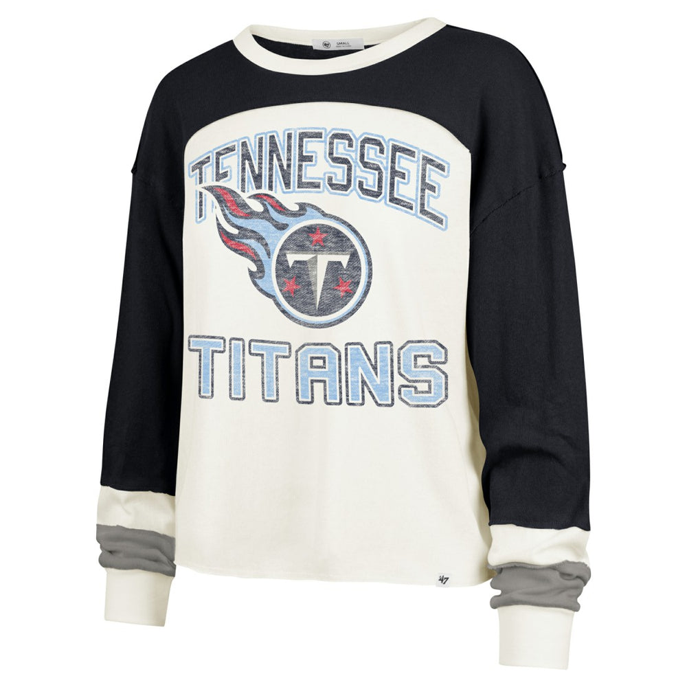 Tennessee Titans 47 brand '47 Women's Double Header Curve Raglan Long Sleeve Crop Top