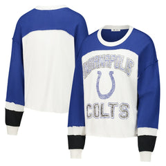 Indianapolis Colts 47 brand '47 Women's Double Header Curve Raglan Long Sleeve Crop Top