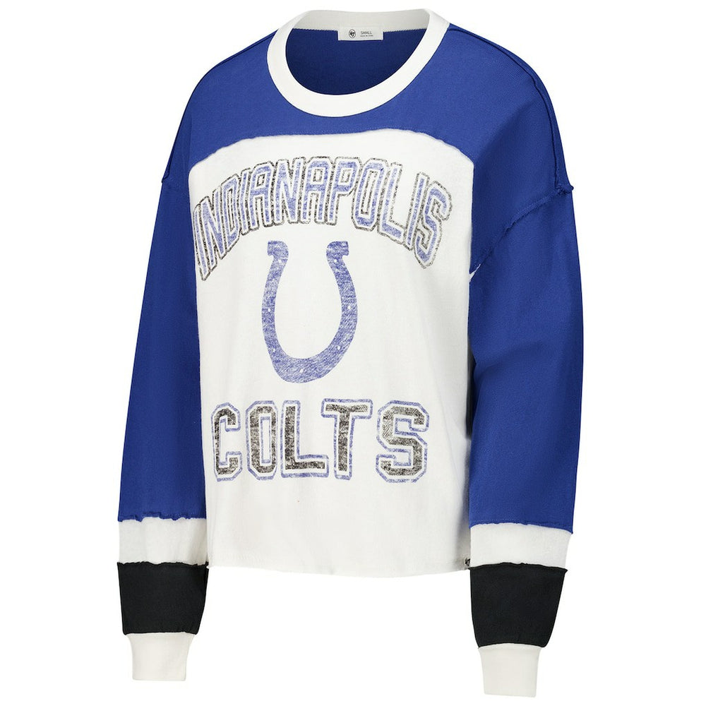 Indianapolis Colts 47 brand '47 Women's Double Header Curve Raglan Long Sleeve Crop Top