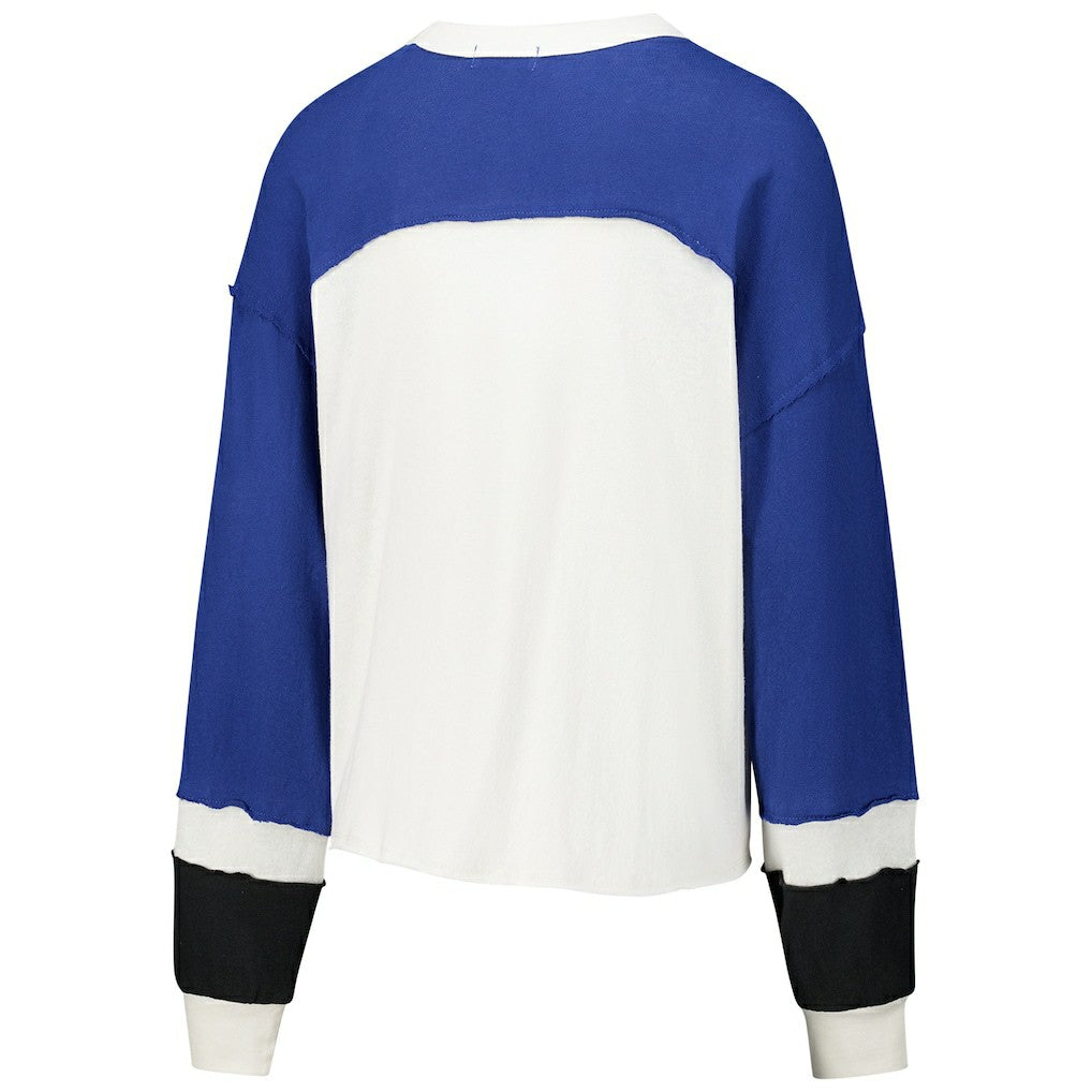 Indianapolis Colts 47 brand '47 Women's Double Header Curve Raglan Long Sleeve Crop Top