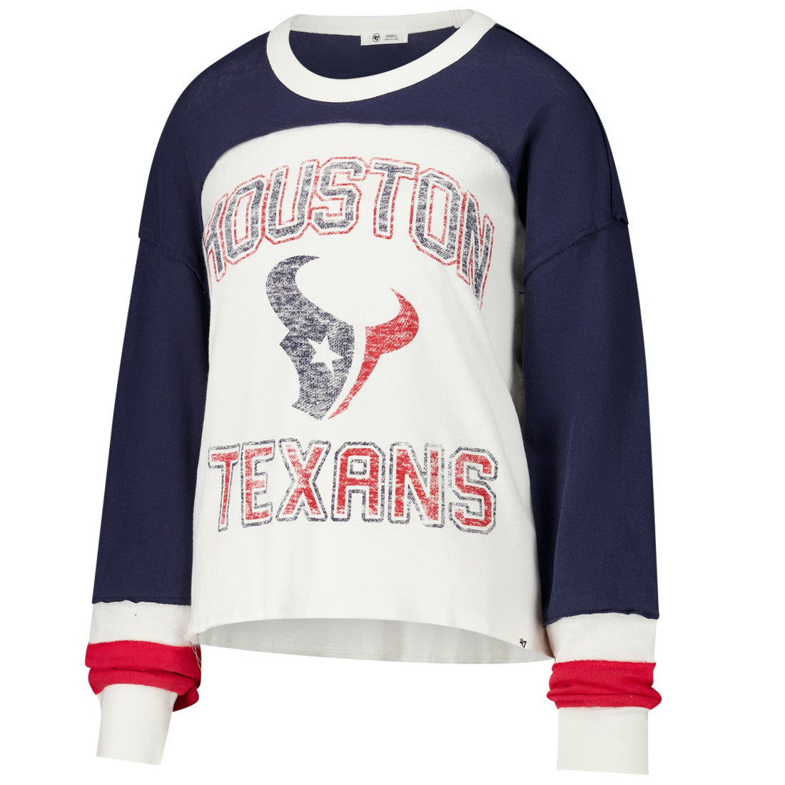 Houston Texans 47 brand '47 Women's Double Header Curve Raglan Long Sleeve Crop Top