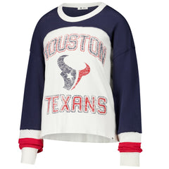 Houston Texans 47 brand '47 Women's Double Header Curve Raglan Long Sleeve Crop Top