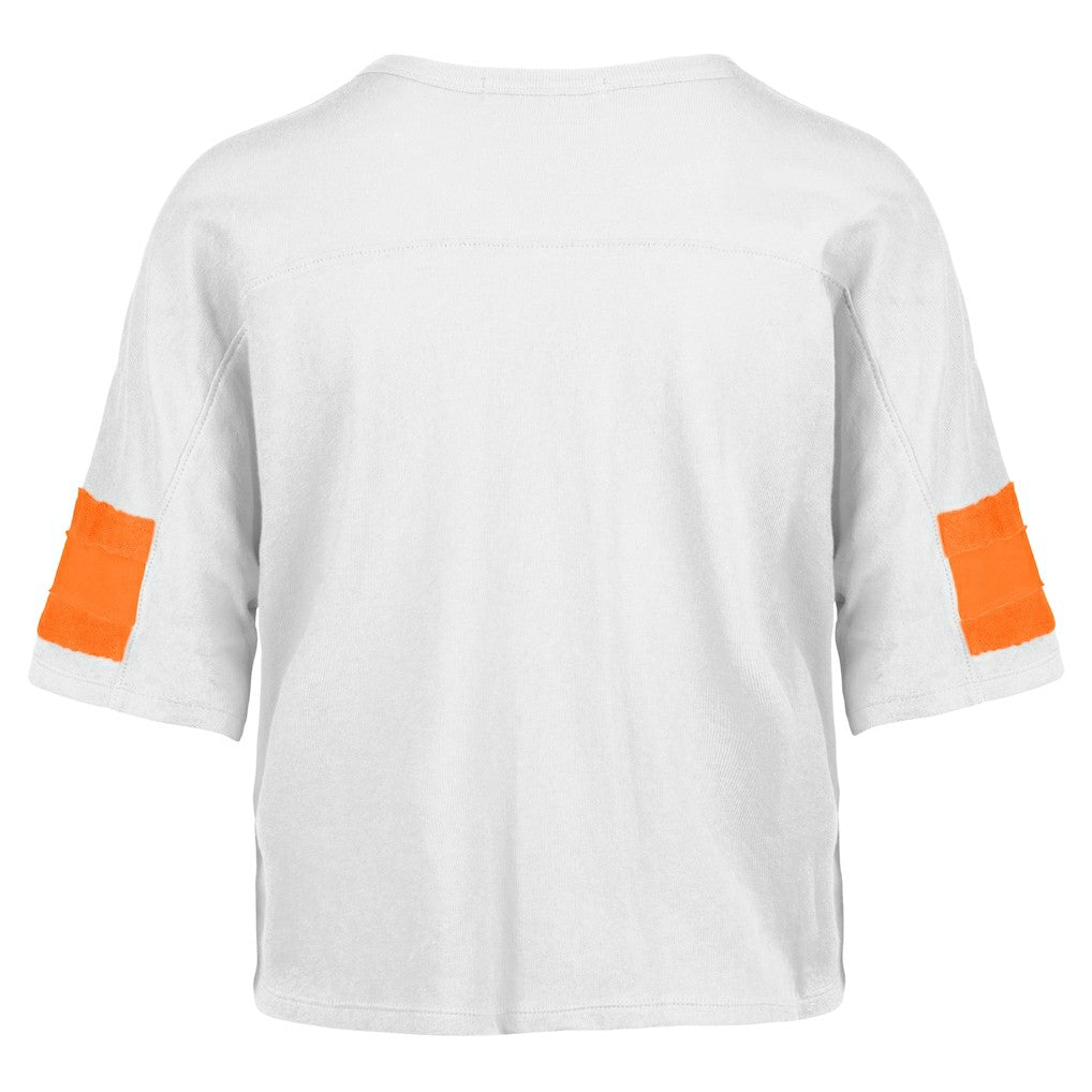 Miami Dolphins 47 brand '47 Women's Double Header Scout Cropped V-Neck T-Shirt