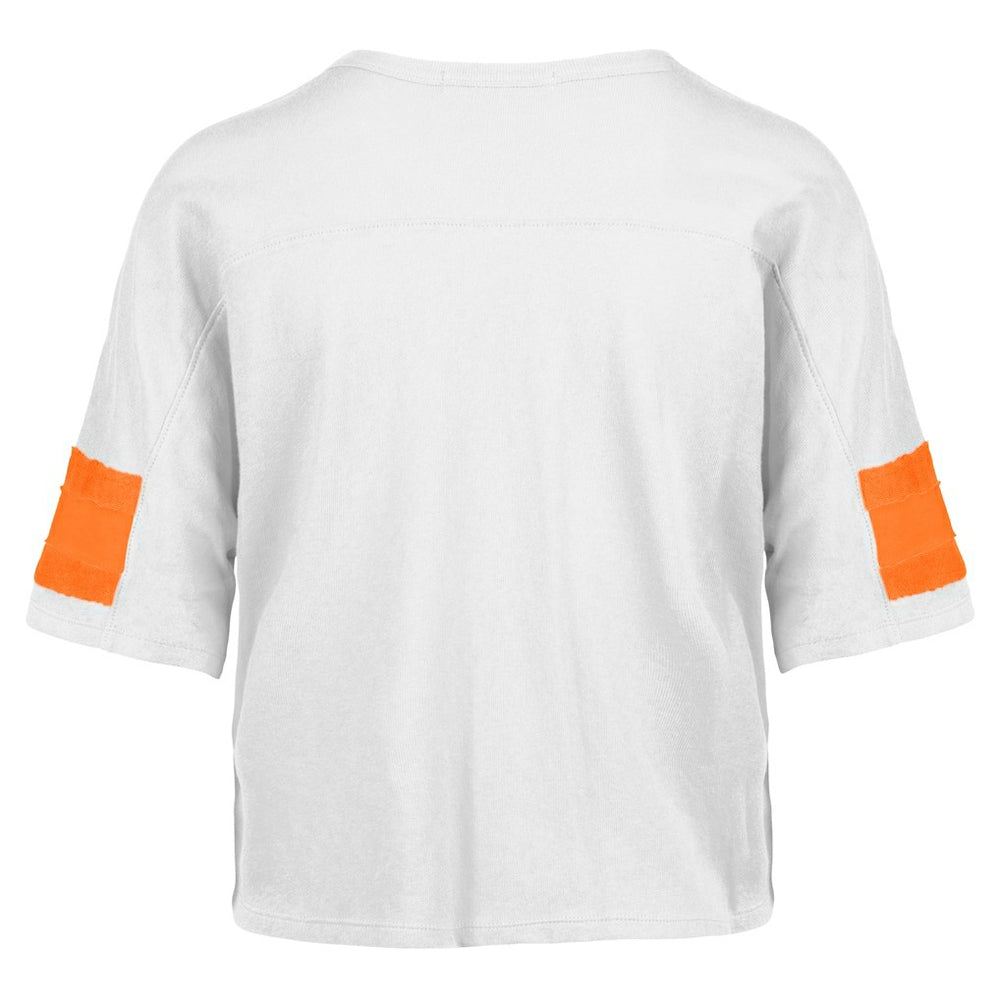 Miami Dolphins 47 brand '47 Women's Double Header Scout Cropped V-Neck T-Shirt