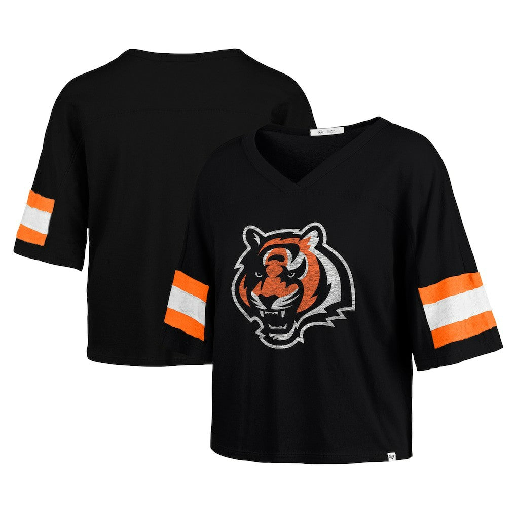 Cincinnati Bengals 47 brand '47 Women's Double Header Scout Cropped V-Neck T-Shirt