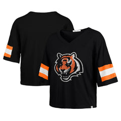 Cincinnati Bengals 47 brand '47 Women's Double Header Scout Cropped V-Neck T-Shirt