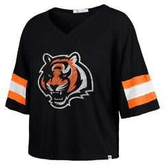 Cincinnati Bengals 47 brand '47 Women's Double Header Scout Cropped V-Neck T-Shirt
