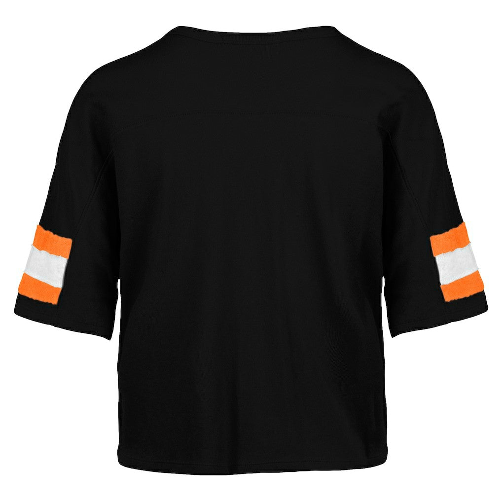 Cincinnati Bengals 47 brand '47 Women's Double Header Scout Cropped V-Neck T-Shirt