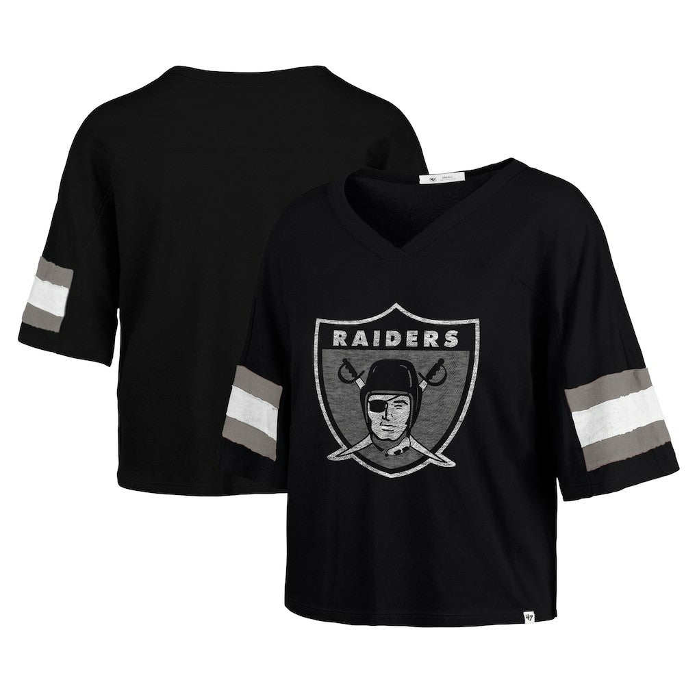 Las Vegas Raiders 47 brand '47 Women's Double Header Scout Cropped V-Neck T-Shirt