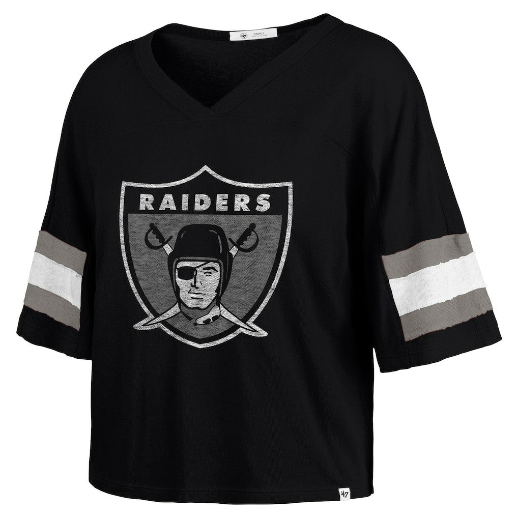 Las Vegas Raiders 47 brand '47 Women's Double Header Scout Cropped V-Neck T-Shirt