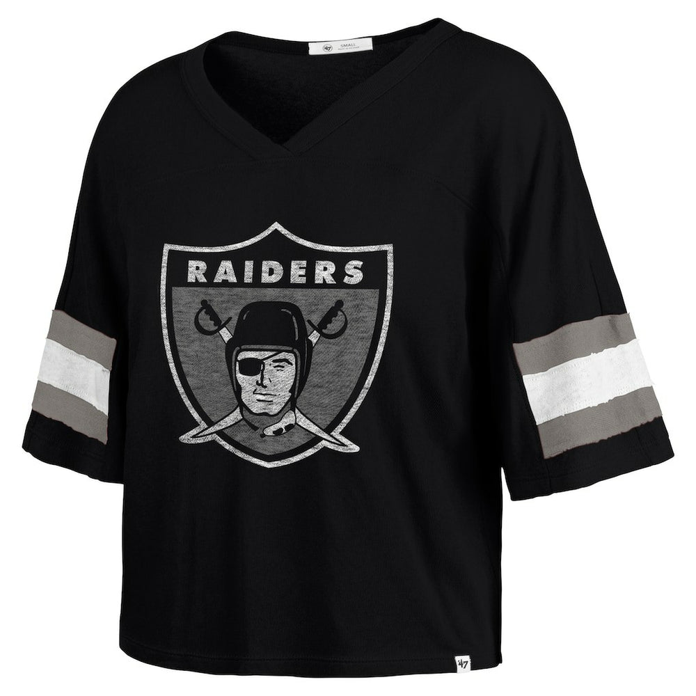 Las Vegas Raiders 47 brand '47 Women's Double Header Scout Cropped V-Neck T-Shirt
