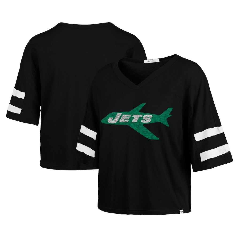 New York Jets 47 brand '47 Women's Double Header Scout Cropped V-Neck T-Shirt