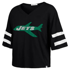 New York Jets 47 brand '47 Women's Double Header Scout Cropped V-Neck T-Shirt