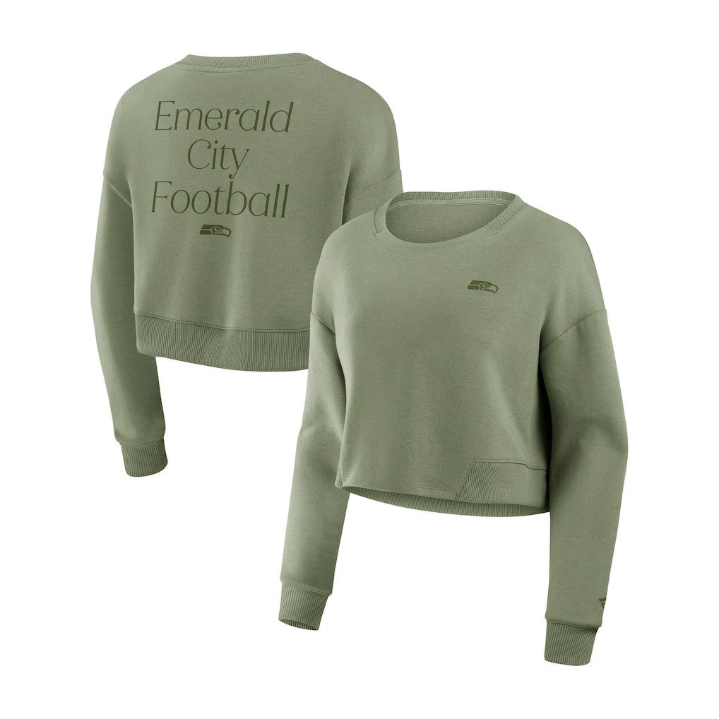 Seattle Seahawks Fanatics Women's Studio Tri-Blend Cropped Pullover Sweatshirt