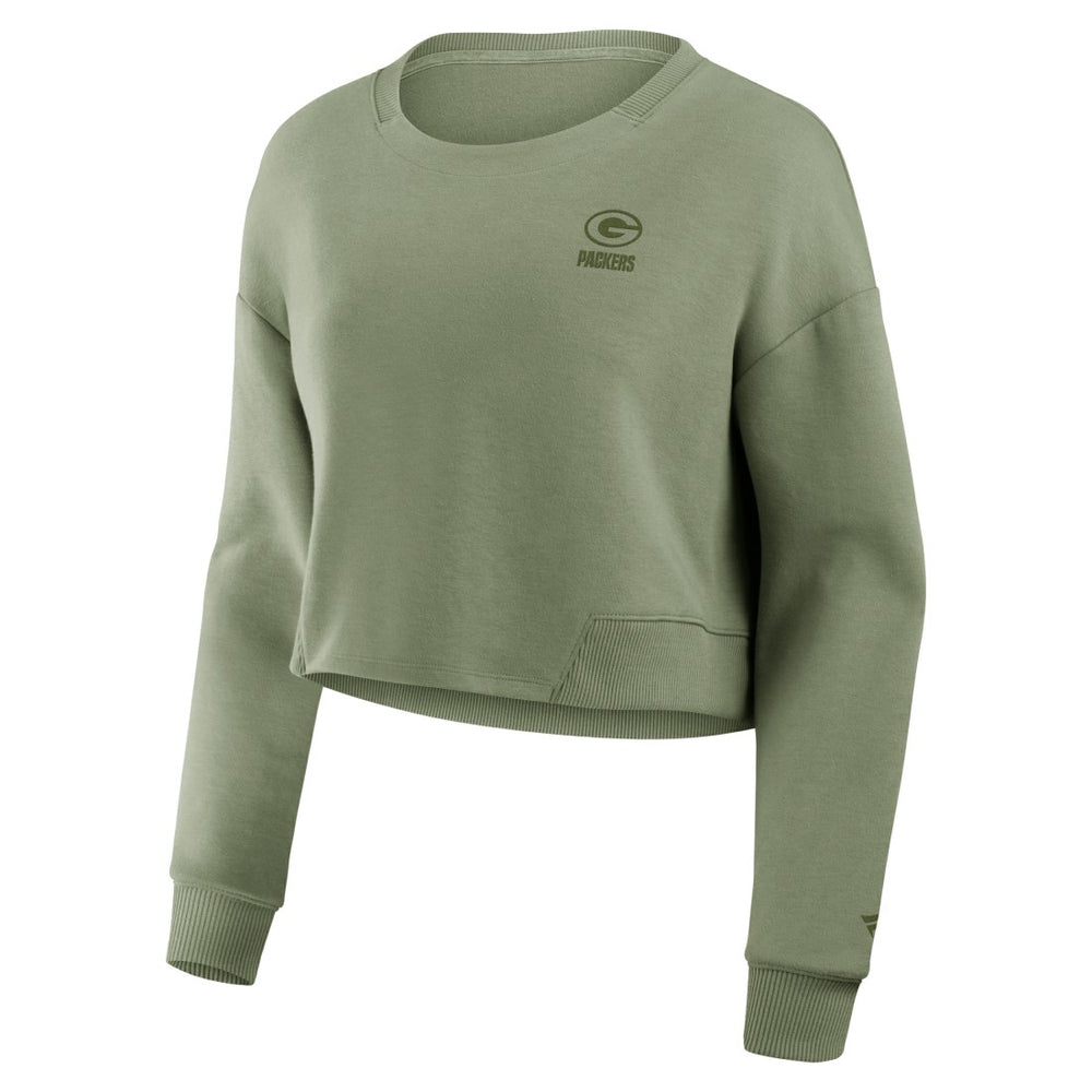 Green Bay Packers Fanatics Women's Studio Tri-Blend Cropped Pullover Sweatshirt