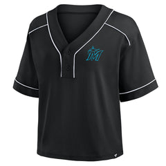Miami Marlins Fanatics Women's Oversized Champ Game Cropped  V-Neck T-Shirt | MLB Outlet
