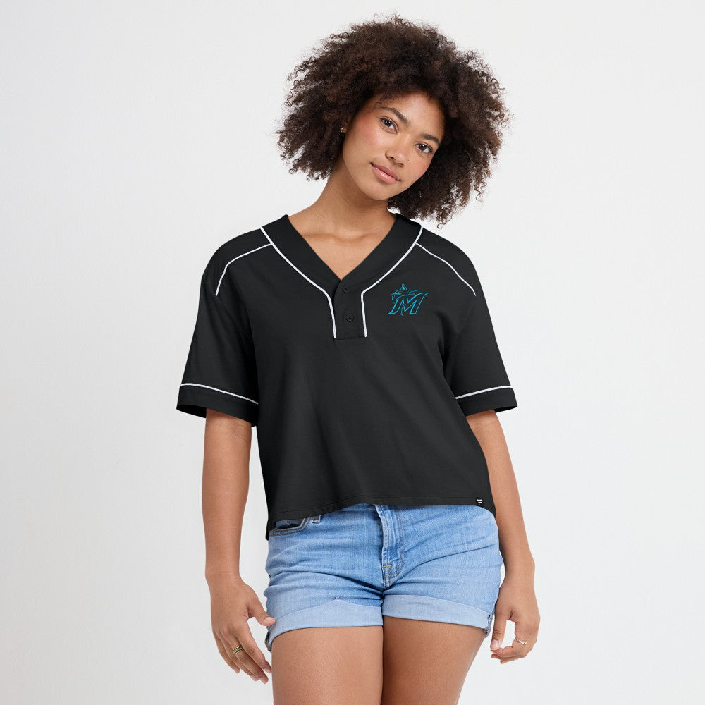 Miami Marlins Fanatics Women's Oversized Champ Game Cropped  V-Neck T-Shirt | MLB Outlet