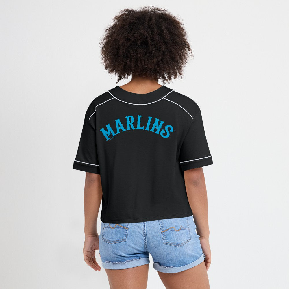 Miami Marlins Fanatics Women's Oversized Champ Game Cropped  V-Neck T-Shirt | MLB Outlet