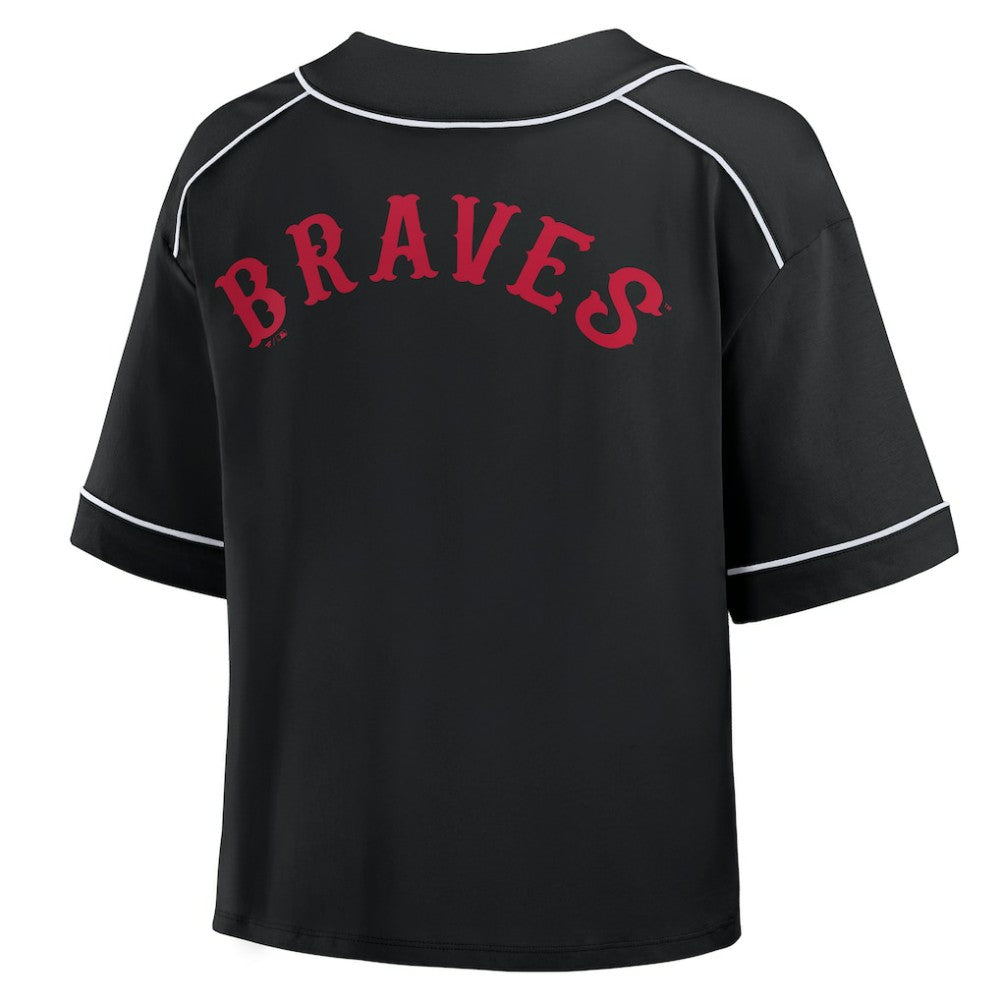 Atlanta Braves Fanatics Women's Oversized Champ Game Cropped  V-Neck T-Shirt | MLB On Sale