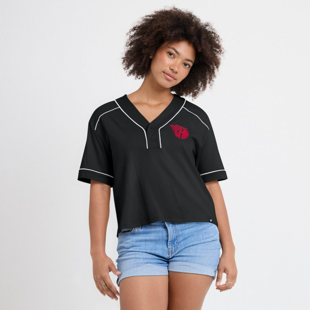 Cleveland Guardians Fanatics Women's Oversized Champ Game Cropped  V-Neck T-Shirt | MLB Online